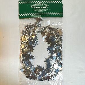 Vintage 90s Midwest Importers Christmas Time Silver Star Garland 8 Ft Taiwan NOS